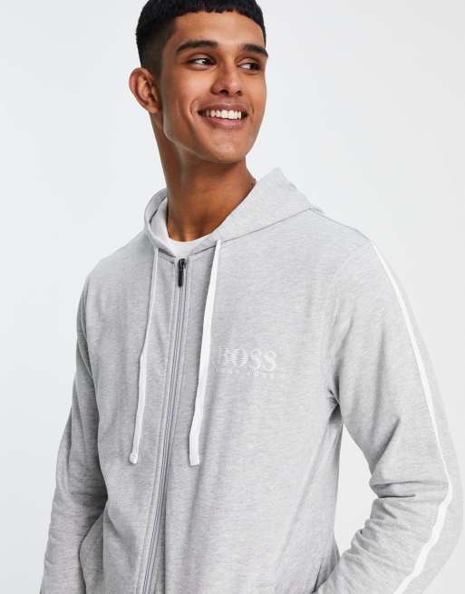 Boss Bodywear Authentic French Terry Zip Up Hoodie in Gray