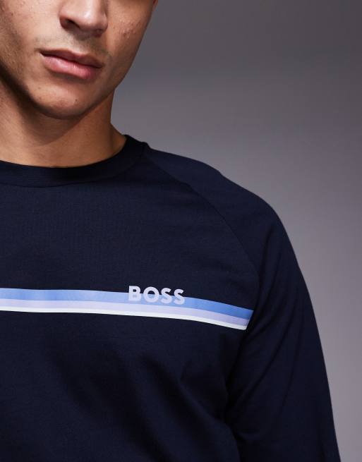 BOSS - Bodywear - Authentic - Gestreept lounge sweatshirt met logo in marineblauw, 5 van 5