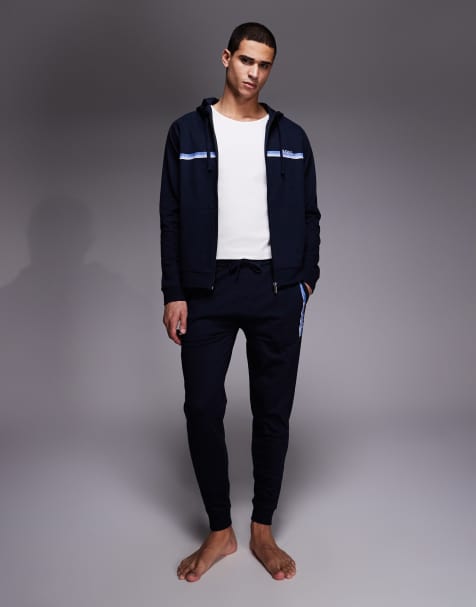 BOSS Bodywear authentic logo stripe lounge joggers in navy
