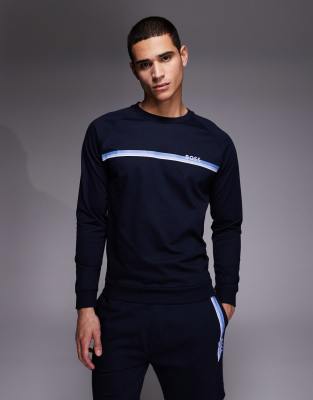 BOSS Bodywear - Authentic - Lounge-Sweatshirt in Marineblau mit Streifen und Logo Marineblau L