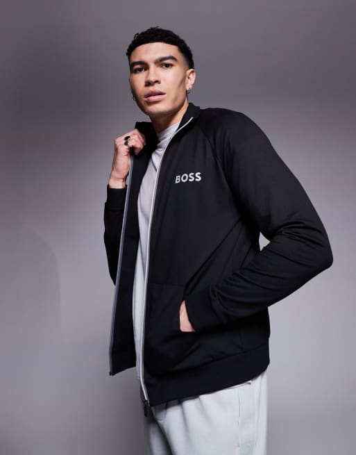 BOSS - Bodywear - Authentic - Regular-fit jack van sweatstof met ritssluiting in zwart