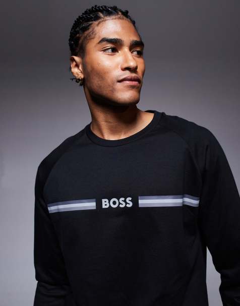 BOSS - Bodywear - Authentic - Regular-fit sweatshirt met streeplogo in zwart - view 1