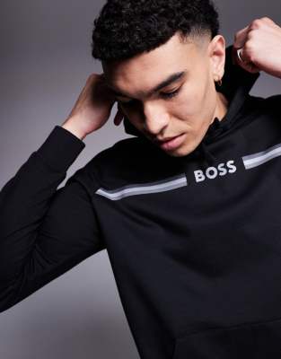 Shop Boss Bodywear Authentic Stripe Logo Hoodie Regular Fit In Black