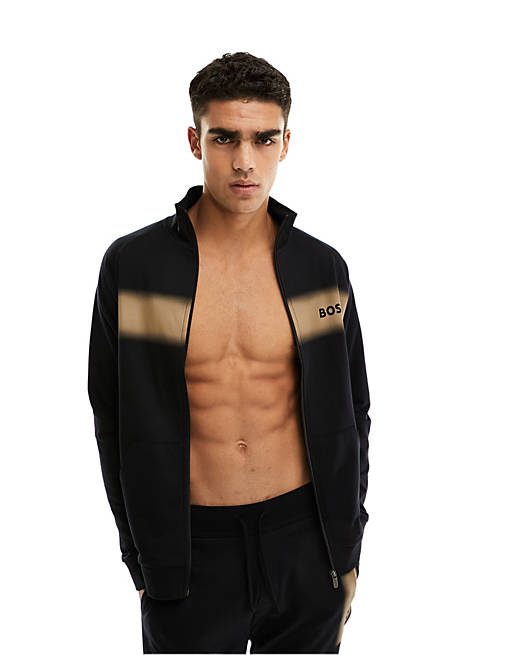 Boss Bodywear authentic zip jacket with printed logo in black | ASOS