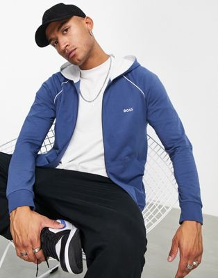 Boss Bodywear authentic zip through hoodie in navy core
