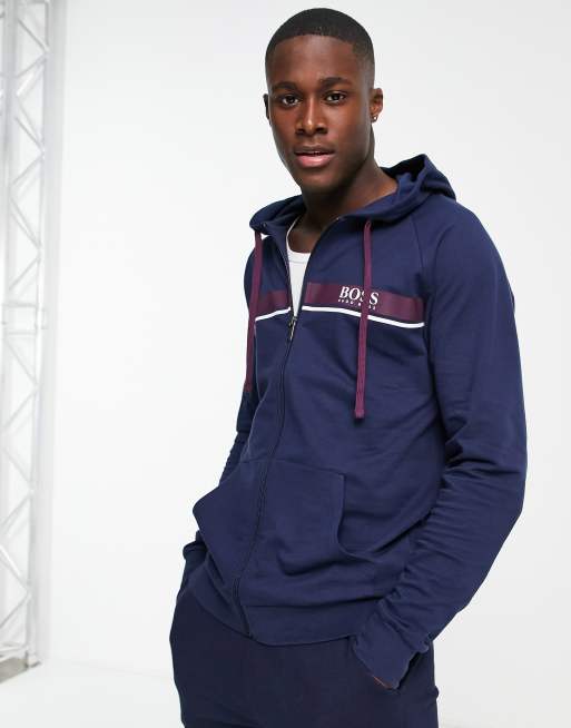 BOSS Bodywear Authentic zip through hoodie in navy