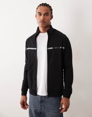 Hugo Red Boss Bodywear Authentic Zip Thru Lounge Jacket In Black