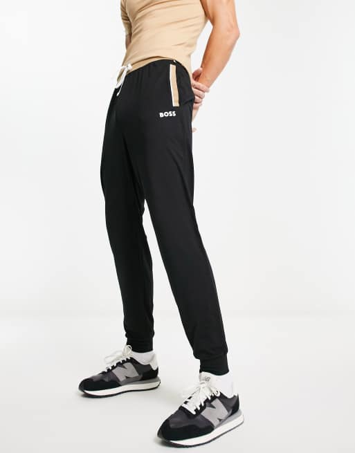 BOSS Bodywear Balance trackies in black with contrast waistband