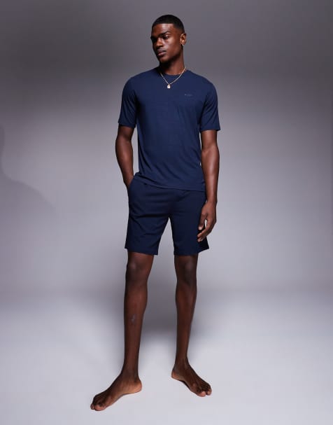 BOSS Bodywear Bamboo mix t-shirt and short set regular fit in navy - view 1