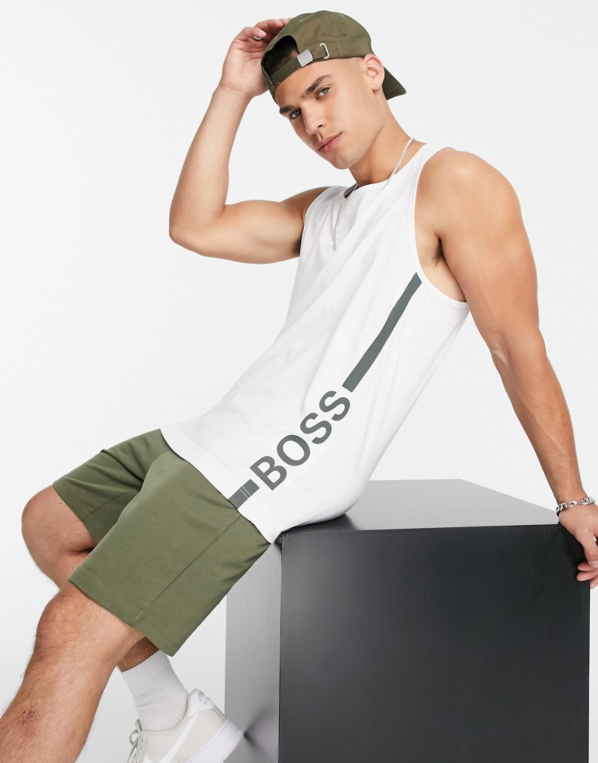 BOSS Bodywear Beach tank top with vertical logo in white