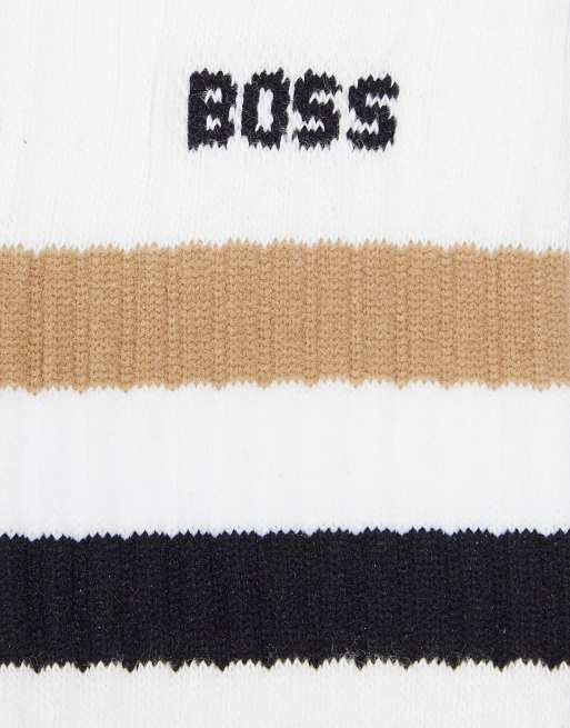 BOSS Bodywear – Białe prążkowane skarpetki, 3 z 4