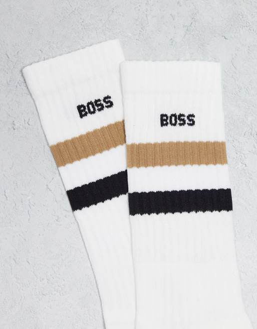 BOSS Bodywear – Białe prążkowane skarpetki, 4 z 4