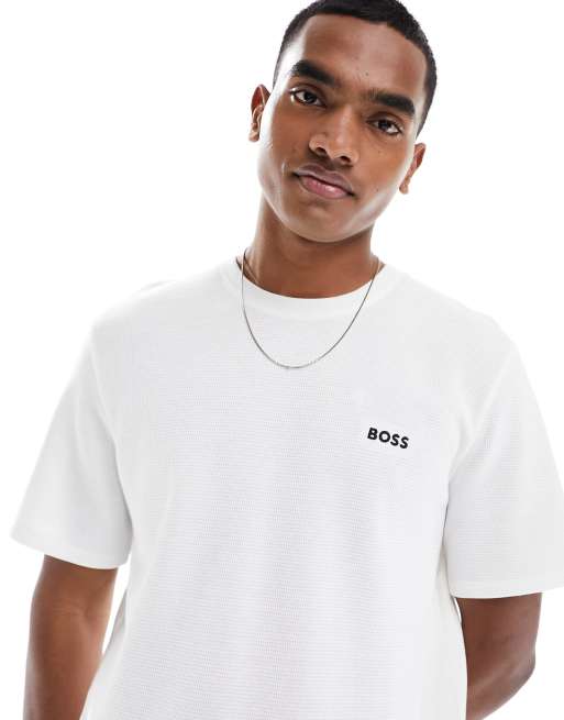 BOSS Bodywear – Biały T-shirt z materiału o waflowej fakturze