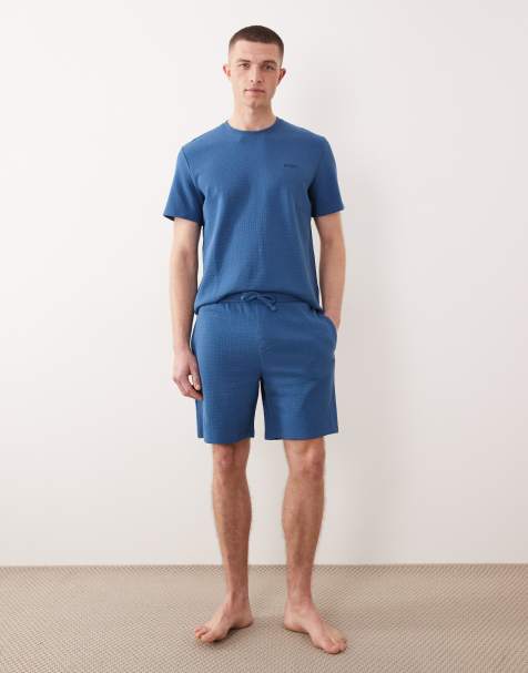 Boss Bodywear - Blå lounge-shorts med vaffeltekstur - Del af sæt - view 1
