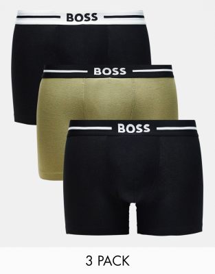 Boss Bodywear Bold 3 Pack Boxer Brief In Black And Green | ASOS