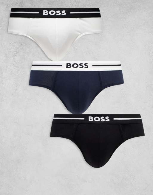 Boss Bodywear bold 3 pack hipster brief in black, blue and white