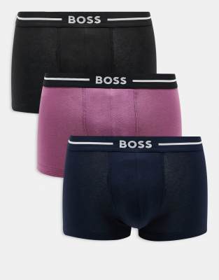 BOSS Bodywear BOSS Bodywear Bold 3 pack logo waistband trunks in rose/navy/black-Multi