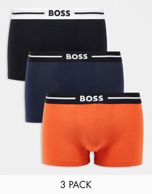 Boss Bodywear bold 3 pack trunks in black and orange