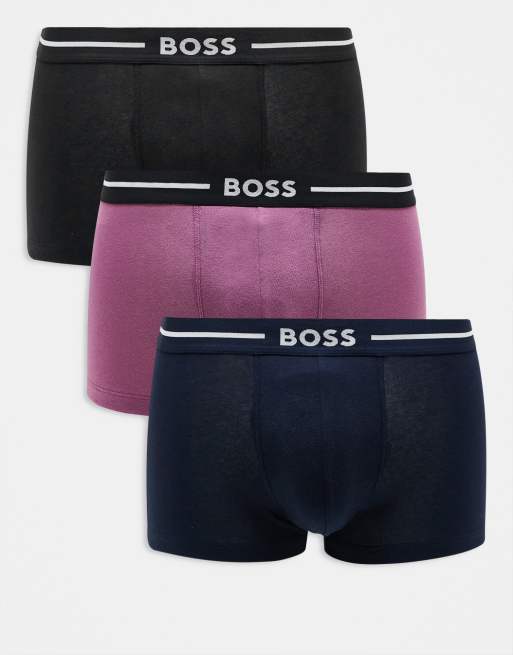 BOSS - Bodywear - Bold - Set van 3 boxershorts met logo op de tailleband in roze/marineblauw/zwart