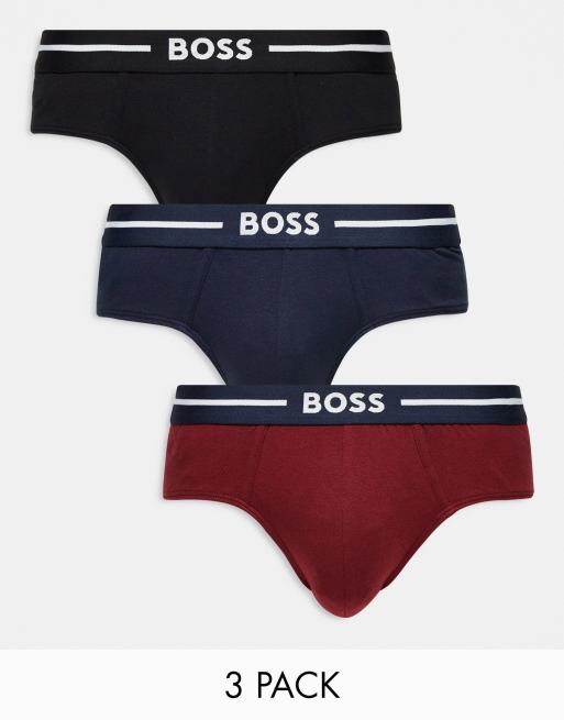 BOSS Bodywear – Bold – Zestaw 3 par slipów z obniżonym stanem w kolorach czarnym, czerwonym i niebieskim