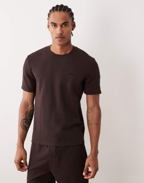 BOSS Bodywear – Brązowy T-shirt domowy o waflowej fakturze, część zestawu - view 1