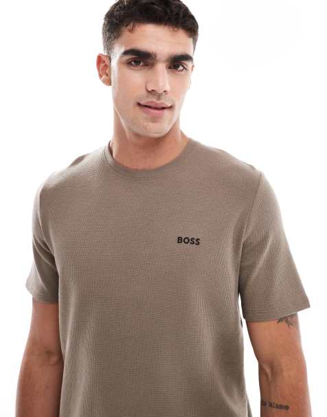 Boss Bodywear waffle co-ord t-shirt in brown