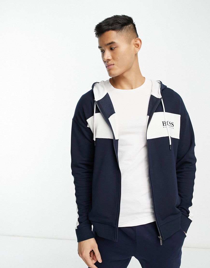 BOSS Bodywear chest logo hoodie in navy and white