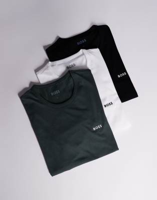Hugo Red BOSS Bodywear Classic 3 pack logo t-shirt regular fit in black white and grey-Multi