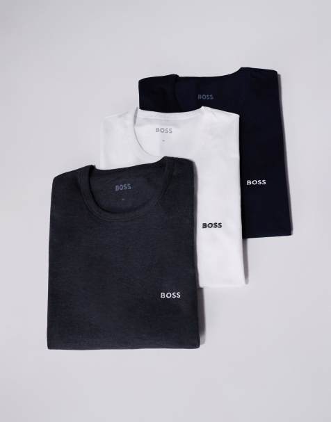 BOSS Bodywear Classic 3 pack logo t-shirt regular fit in charcoal/white/navy - view 1
