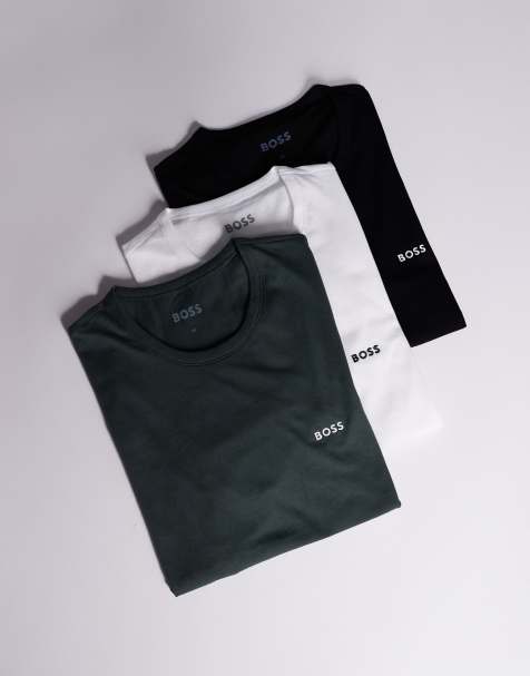 BOSS Bodywear Classic 3 pack of logo t-shirts in regular fit in black, white and grey - view 1