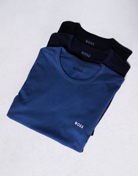 BOSS Bodywear - Classic - Lot de 3 t-shirts coupe carrée avec logo - Bleus et noir - view 1