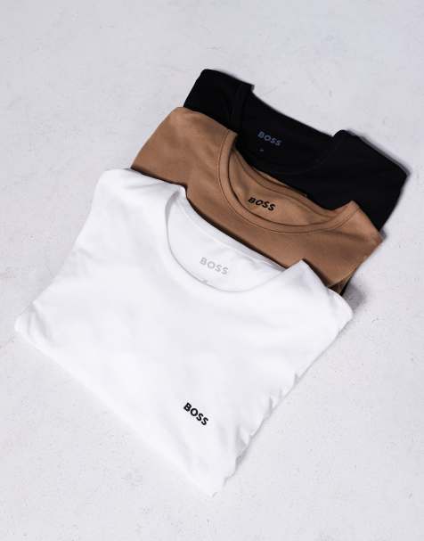 BOSS Bodywear - Classic - Lot de 3 t-shirts coupe classique à manches longues avec logo - Blanc, fauve et noir - view 1