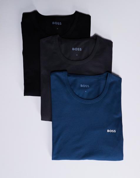BOSS – Bodywear Classic – Svart, grå och blå t-shirt i regular fit med långa ärmar och logga, 3-pack - view 1