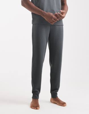 Hugo Red Boss Bodywear Co-ord Cuffed Waffle Lounge Joggers In Green