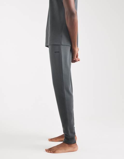 BOSS Bodywear co-ord cuffed waffle lounge joggers in mid green, 3 of 5
