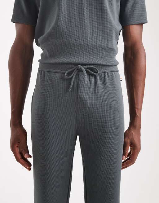 BOSS Bodywear co-ord cuffed waffle lounge joggers in mid green, 4 of 5