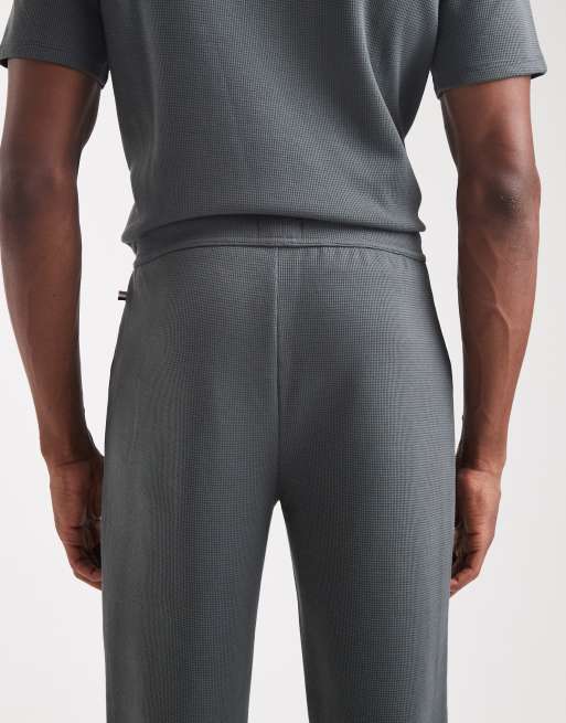 BOSS Bodywear co-ord cuffed waffle lounge joggers in mid green, 5 of 5