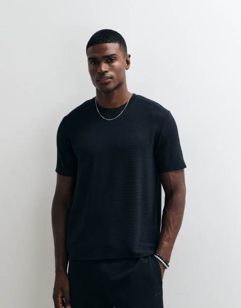 BOSS Bodywear co-ord geribbeld T-shirt met logo op de borst in zwart - view 1
