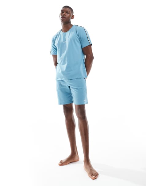 Boss Bodywear co-ord lounge t-shirt and shorts in blue - view 1