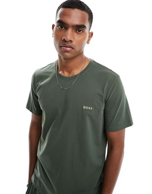 Boss Bodywear co ord mix match t shirt in khaki ASOS