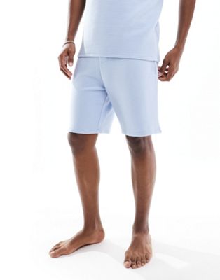Boss Bodywear co-ord rib shorts in pastel blue
