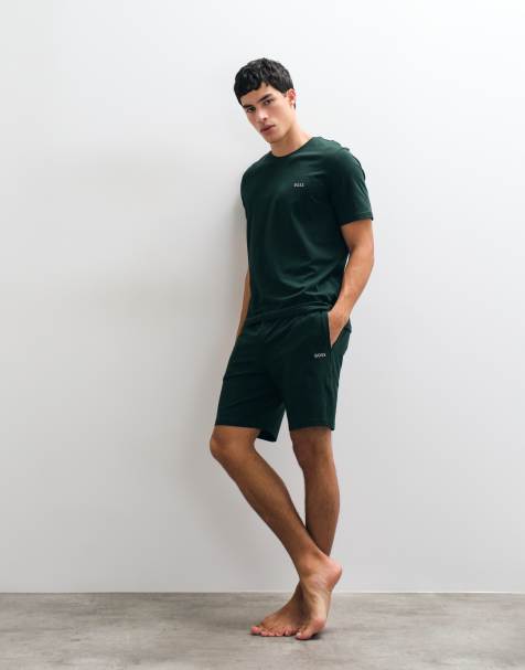 Boss Bodywear co-ord shorts in dark green - view 1