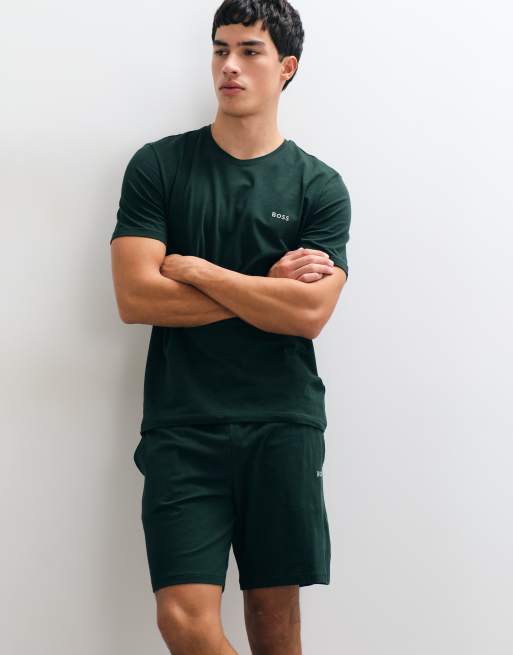 Boss Bodywear co-ord shorts in dark green, 2 of 5