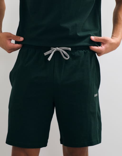Boss Bodywear co-ord shorts in dark green, 3 of 5