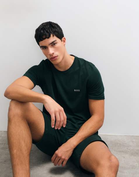 Boss Bodywear co-ord t-shirt with logo in dark green - view 1
