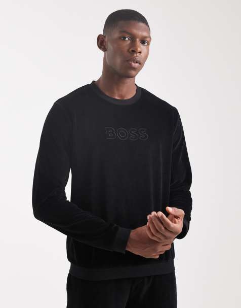 BOSS Bodywear co-ord velour lounge sweatshirt in black - view 1