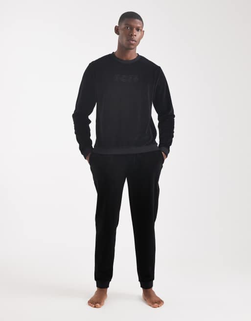 BOSS Bodywear co-ord velour lounge sweatshirt in black, 2 of 5