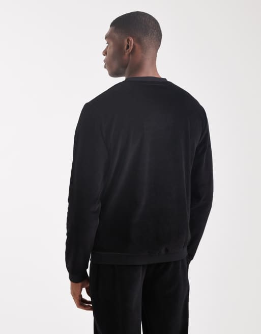 BOSS Bodywear co-ord velour lounge sweatshirt in black, 3 of 5