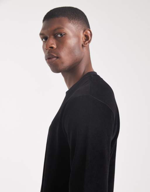 BOSS Bodywear co-ord velour lounge sweatshirt in black, 4 of 5