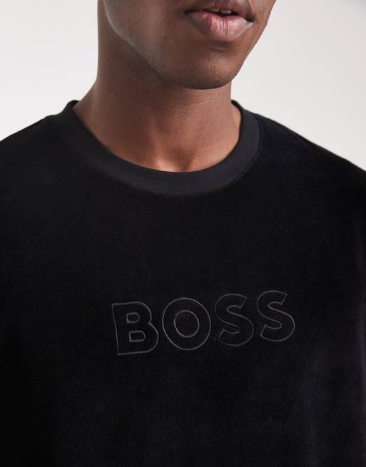 BOSS Bodywear co-ord velour lounge sweatshirt in black, 5 of 5